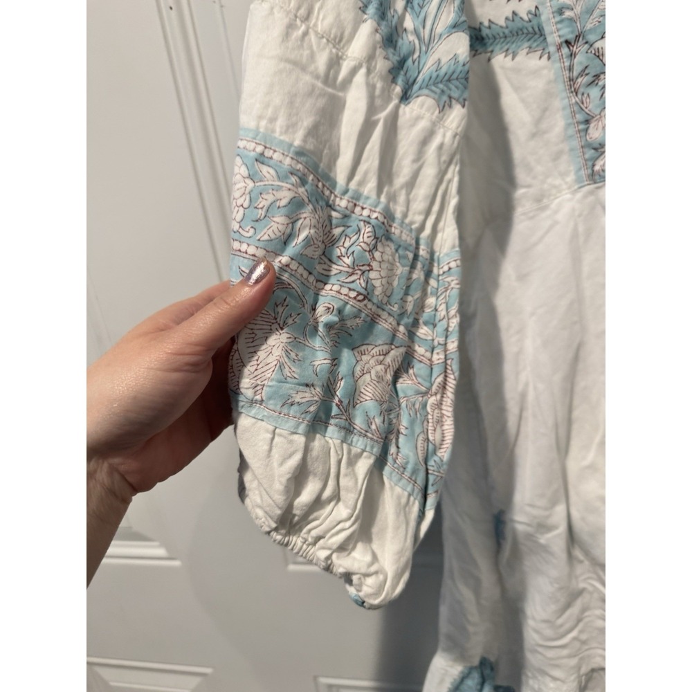 Sue Sartor Women's Blue Floral Flounce Dress Long sleeves XS Boho Artsy NO BELT - Picture 5 of 16